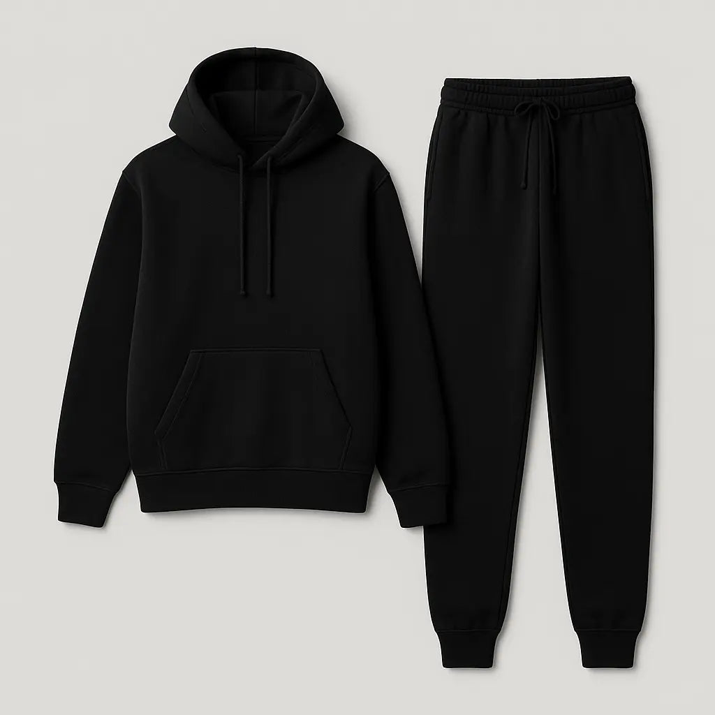 Zestaw Dresowy Czarny – Bluza z Kapturem + Spodnie