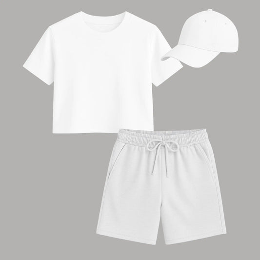 Zestaw Damski – Crop Top + Szorty + Czapka